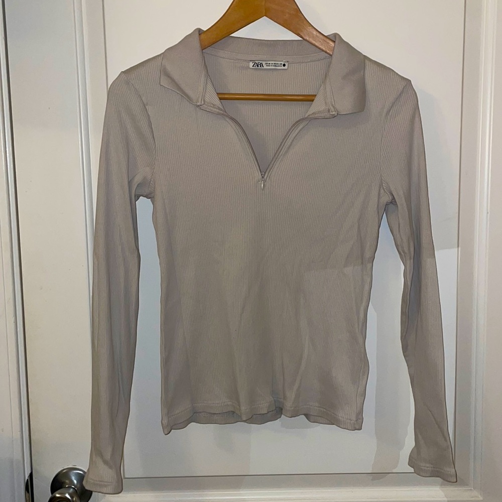 Zara Half Zip Ribbed Long Sleeve